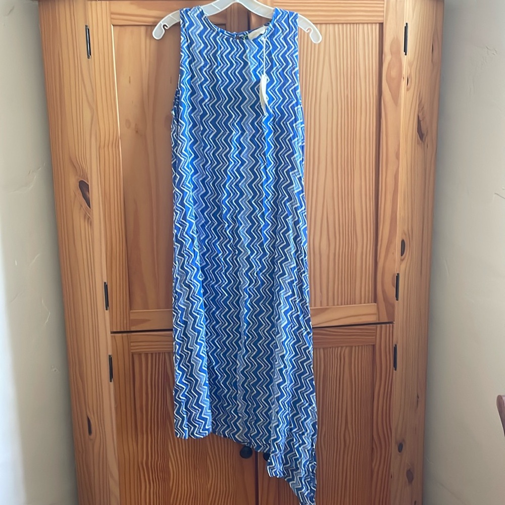 Natalie Martin Zig Zag Heather Blue Sleeveless Maxi Dress - Medium NWT